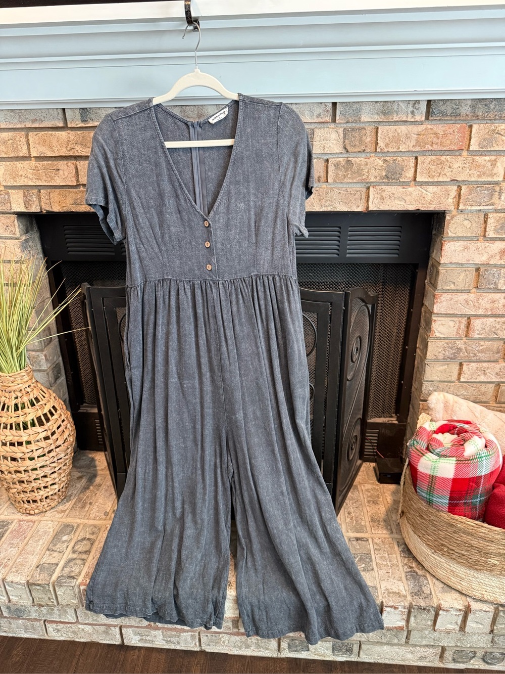 Mittoshop short sleeve linen jumpsuit, grey, Large, EUC